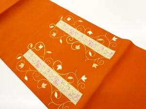 塩瀬金駒刺繍パッチワーク短冊に花唐草模様開き名古屋帯（額縁仕立て）